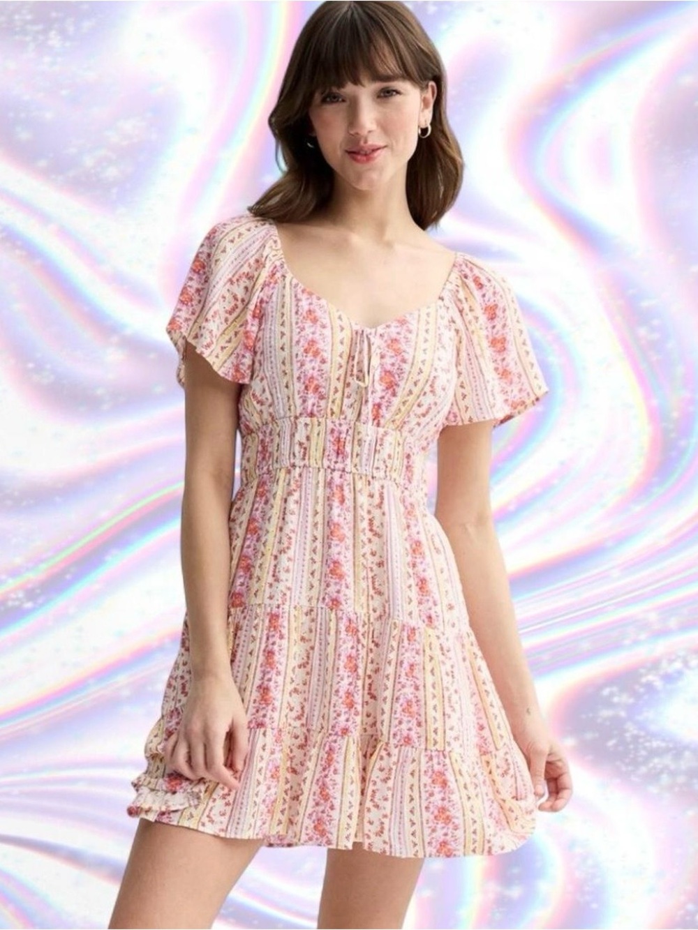 Rewind Pink Floral Tiered Mini Dress